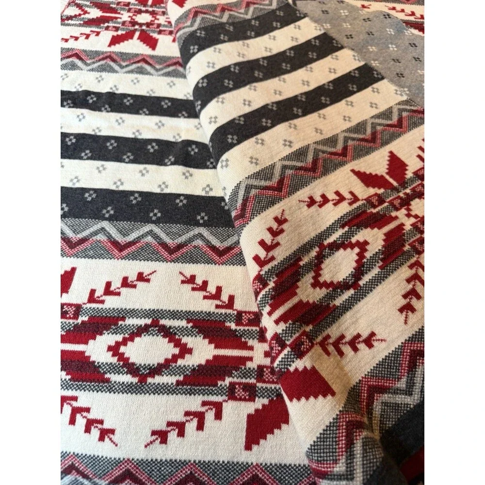Queenwest Trading Co Cotton Throw Blanket Snowflake Gray White Red 50 X 60